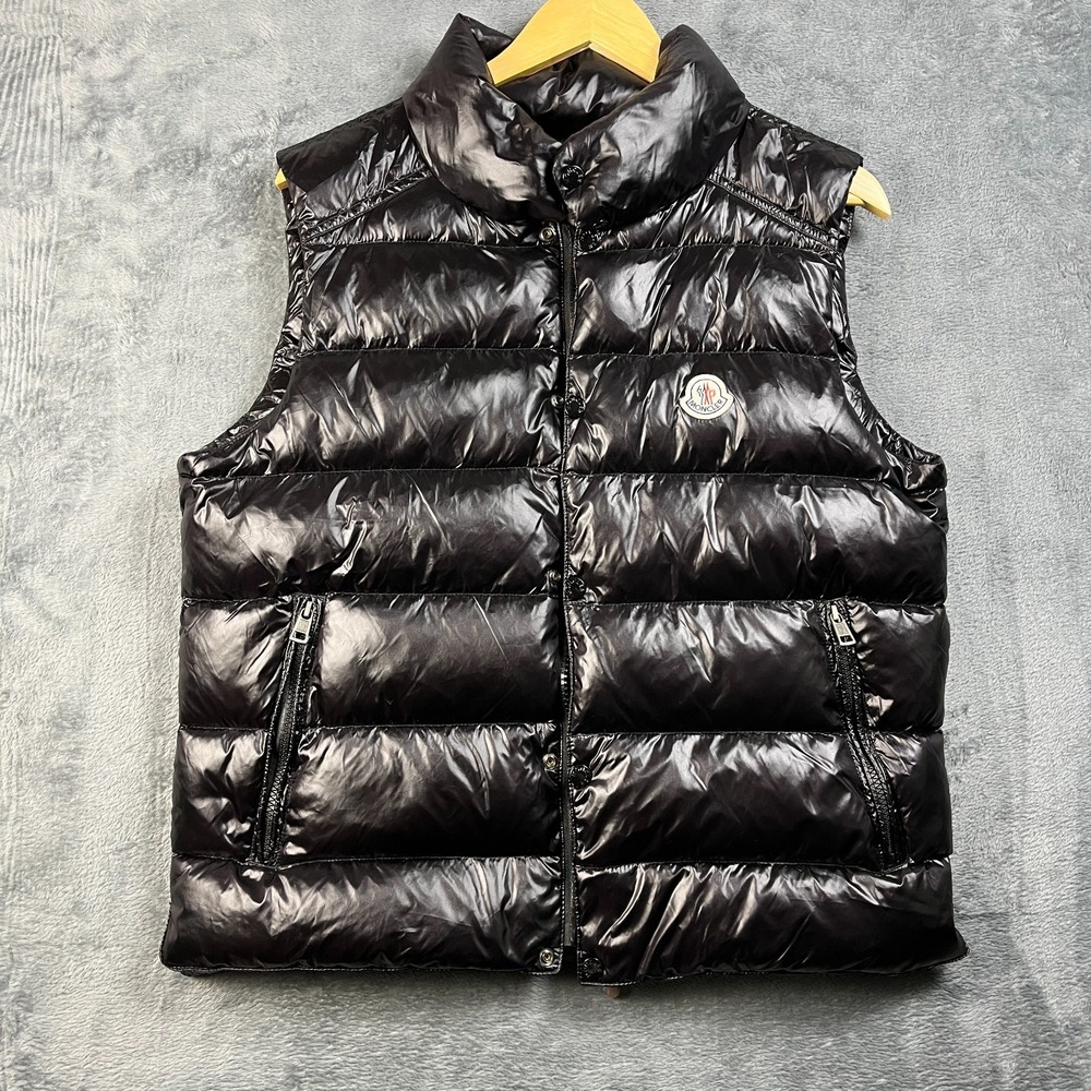 Moncler Tibb Puffer Vest 2 Black Glossy Patch Logo Mock Neck Full Zip Winter